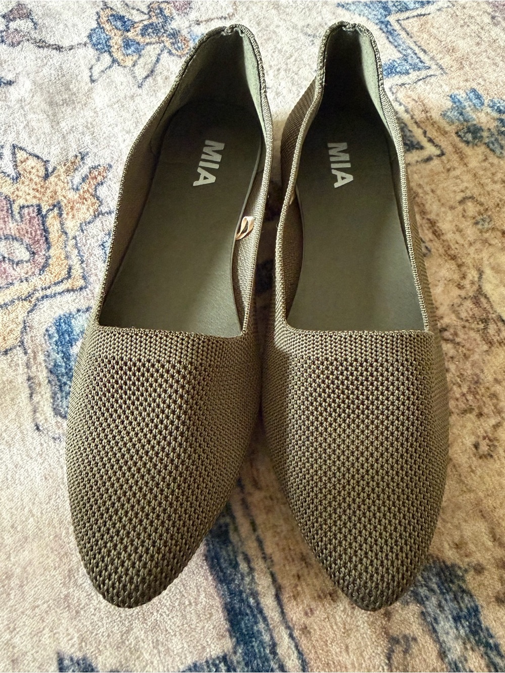 MIA Olive Green Knit Pointed Ballet Flats